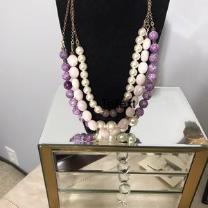 Talbots three strand shades purple and white necklace